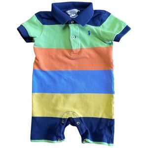 Ralph Lauren Rugby  Striped Cotton Shortall size 9M rainbowcore kidcore EUC